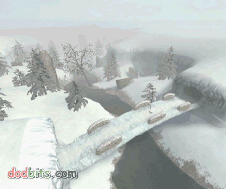 dod_coldfront_b1::Large snow map, nice layout, a few caves and trees provide a bit of cover. A good map to have a break from the town style map. Running around with a smg is a lot of fun here. dod_coldfront_b1